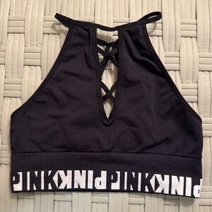 PINK Victoria's Secret Black High-Neck Crisscross Sports Bra super soft bralette